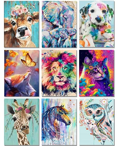 9 Stück Diamond Painting Set Tiere, 5D Diamant Painting Bilder Erwachsene, DIY Diamant Malerei Set Erwachsene Personalisiert Basteln Bilder Set Dekorationen für Home Wand Décor (9er set,30x40 cm)