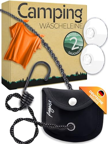 Wäscheleine Camping mit Saugnapf + Haken - 3m | Das perfekte Reise-Zubehör und Reise Must Have | Reisewäscheleine, Wäscheleine | Wäsche Trocknen bei Backpacking, Outdoor, Wandern, Camping Gadget