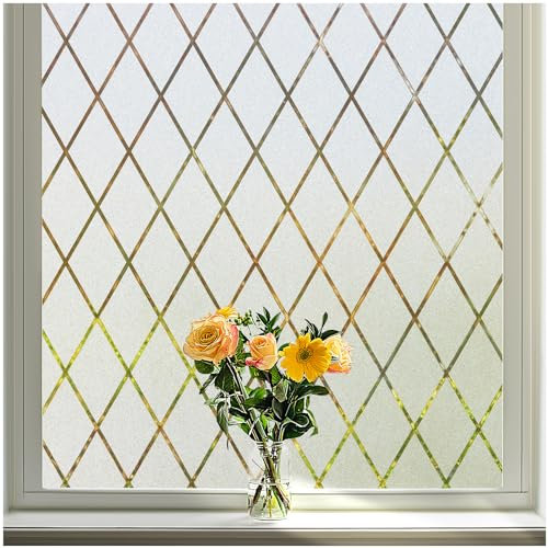 Lifetree Window Film Privcay: Frosted Film for Glass Windows Grill Patterned Self Adhesive Sun Blocking Anti Glare Window Covering Decorative Film for Home and Office (44.5 * 200cm)