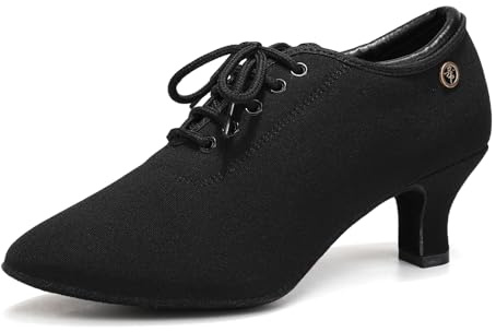 Uonpie Scarpe da Ballo Donna Latino Americano Chiuse con Lacci Scarpe da Ballo Moderno Salsa Pratica,Nero,5cm Tacco,40EU