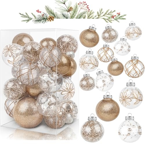 Weihnachtsschmuck 50/60/80mm Weihnachtsdekoration Kunststoff Weihnachtsbaumkugeln für Feiertage und Partys 24 Stück Weihnachtsbaumschmuck