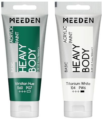 MEEDEN Acrylic Paint Viridian Hue: 100ml/3.38oz x 2 with Titanium White | Heavy Body Artist Acrylic Paint Set for Canvas, Wood & Craft, Non-toxic Creamy Art Paint with Titanium White for Mixing