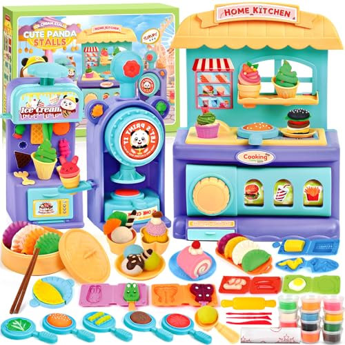 Vautvis Pate A Modeler Enfant, 62 Accessoires Pate A Modeler, Pâte à Modeler Pour Enfants Coffret Pate A Modeler Pour Créer Des Hamburgers Et Des Glace, Moule Pate A Modeler, Cadeaux Enfants 2 3 4 Ans