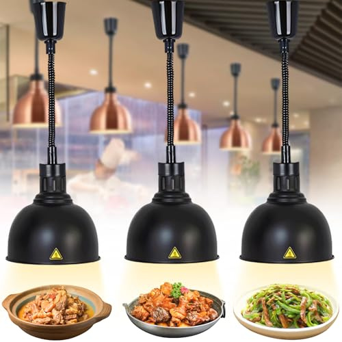 Lampe Chauffante de Cuisine Professionnelle, 250W Lampe Chauffe Plat Buffet Suspendue, Lampe de Chauffante Commercial pour Hôtels, Buffets et Pizza, Hauteur Réglable 60-180cm