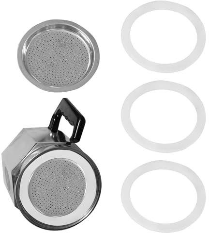 DONOONIS Guarnizione 6 tazze, anelli di tenuta e filtri, guarnizione per macchine da caffè italiane, 3 guarnizioni in silicone per caffettiera espresso e 1 inserto colino in alluminio