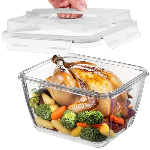 Razab 17 Cups / 132 Oz / 3900ml Large Glass Food Storage Containers with Lids - Leakproof, BPA-Free Large Meal Prep Container Ideal for Roasting Turkey, Store Leftover - Microwave & Oven Safe