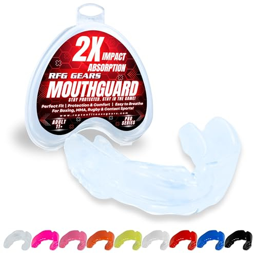 Mouthguard, Adult and Junior Gum Shield Slim Fit with Case for Boxing, Martial Arts, Judo, MMA, Rugby, Karate, Hockey and Other Contact Sports (Clear, Adults (11+))