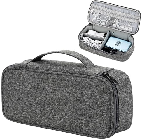 Teskyer Travel Tech - Organizer per cavi portatile, accessori elettronici, custodia da viaggio per caricabatterie, cuffie, batteria esterna, disco rigido, grigio, 25 x 12 x 6.5 cm, Tasca tecnica con