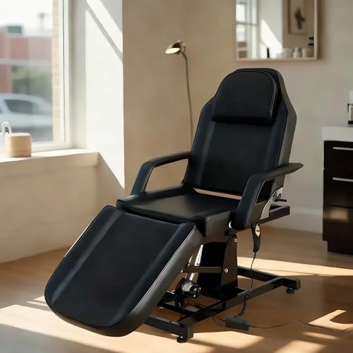 Joiemebi Mesa de Masaje Ajustable Cama de Masaje Plegable Eléctrica de Piel Sintética para Salón Profesional Y Hogar, 82 cm (L) x 180 cm (Ancho) x 63-87 cm (H) (Negro)