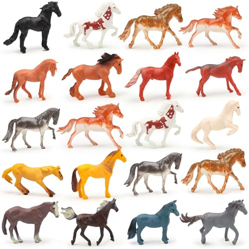 DOITEM 20PCS 5-9cm Tiny Horse Figurines Toy Set, Plastic Pony Small Foal Figures, Birthday Gift Cupcake Horse Cake Topper for Kids Toddlers