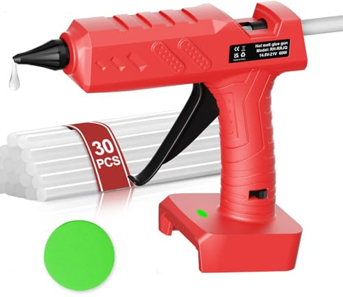 Cordless Hot Glue Gun for Milwaukee 18V Battery, 60W Full Size Craft Glue Gun, Handheld Hot Glue Gun Kit with 30pcs 0.43'' Glue Sticks for Home Repair Arts Crafts DIY(No Battery)