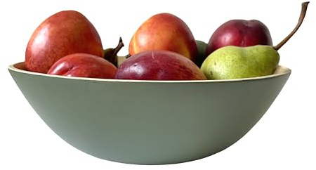 TONKING Handcrafted 25cm Bamboo Serving Bowl – Wooden Bowl for Fruit, Salad, Vegetables – Eco-Friendly & Stylish Tableware Olive Green M