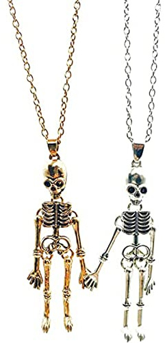 Azxcvbnm 2 collane dell'amicizia con teschio e scheletro, gioielli per Halloween, per migliore amica, sorella, coppie, collana da donna e uomo