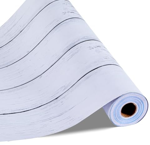 VEVOR Tapete selbstklebend, 45 cm x 15 m, Wandtapete, Klebefolie mit weißer Holzoptik, Möbelfolie, Möbelaufkleber, dekorative Vinylrolle für Schlafzimmer, Küche, Büro, Badezimmer, Schreibtisch