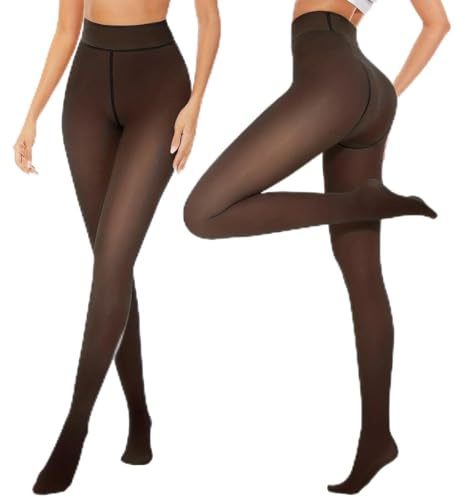 AOWVUTS Collant Polaire Femme Collant Thermique Épais Legging Chaud d'Hiver Doublés Élasticité Collants à Taille Haute Effet Transparent Extensible en Microfibre Douce pour Toutes Occasions