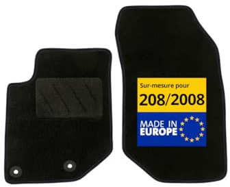 DBS - Tapis de Voiture sur Mesure - Adapté à Votre Peugeot 208/2008 dès 10/2019 - Antidérapant : Clips de Fixations et Scratch - Tapis de Sol Avant 2 pièces - Moquette - Noir
