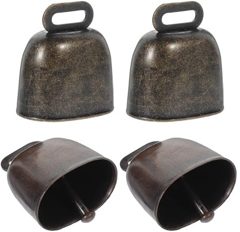 Abaodam Campanelli per Bestiame Antifurto 4 Pezzi, Campana in Ferro Piccola Vintage in Bronzo Antico, Campanello per Pecore e Animali da Fattoria, Decorazione Sospesa per Pascolo
