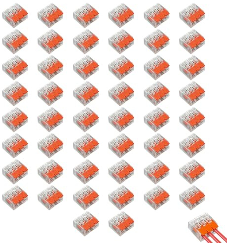 50 Piezas Conectores Eléctricos Rápidos de 3 Vías, Clemas Eléctricas en PC Ignífugo y Latón, para Empalme de Cables, Aptos para Instalaciones Domésticas y Proyectos Eléctricos 0,14-4mm² Cables