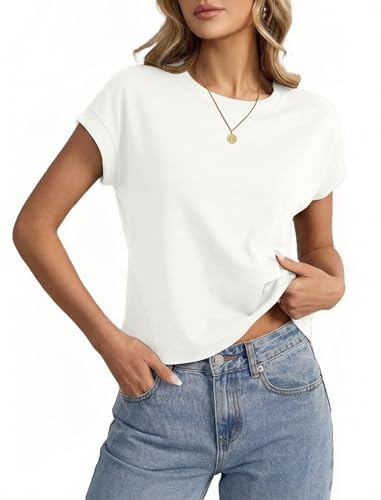 Suncife Women Casual Baggy Cropped Tshirt Cap Sleeve Loose Fit Tops | Breathable and Soft Fabric, Comfy to Your Skin, Dressy Plain Design, Suitable for Gym and Summer Wear
