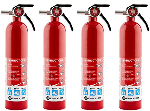 First Alert Fire Extinguisher for Home, Standard Rechargeable Compliance Unit, UL RATED 1-A:10-B:C, HOME1-4, Red, 4-Pack