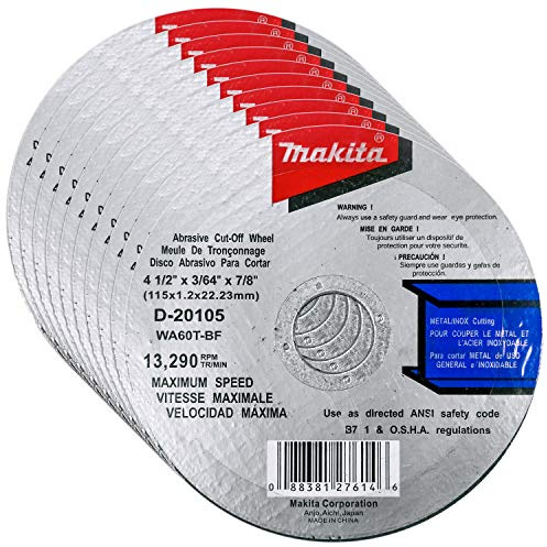 Makita 10 Pack - 4.5 Cut Off Wheels For Grinders - Aggressive Cutting For Metal & Stainless Steel/INOX - 4-1/2 x .045 x 7/8-Inch