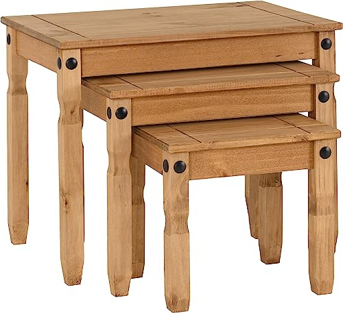 Seconique Corona Nest Of Tables in Distressed Waxed Pine