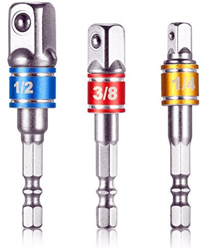 Newder Set 3 Pezzi Adattatore a Bussola 1/4'' 3/8'' 1/2'', Bit Esagonale Impact Square Drive Hex Power Drill