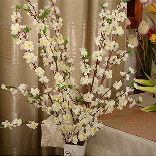 Asdomo 10PCS Artificial Cherry Blossom Branches Silk Spring Peach Blossom Fake Flowers Arrangements for Home Wedding Decoration (White)