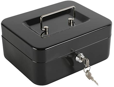 xydled Locking Steel Medium Cash Box with Removable Coin Tray and Key Lock,7.87x 6.30x 3.54,Black