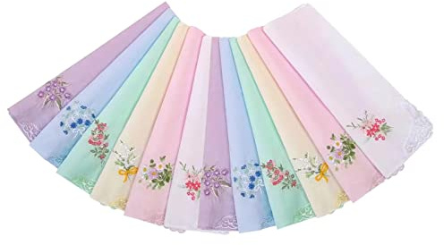 Cotton Embroidery Ladies' Vintage Floral Lace Handkerchiefs for Wedding Party (12 Pack)