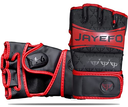 Jayefo Sports M-6 MMA Guantes - Guantes de Boxeo de Cuero con Palma Abierta para Saco de Boxeo, Kickboxing, Muay Thai, MMA, Guantes de Entrenamiento y Lucha Profesional para Hombres y Mujeres