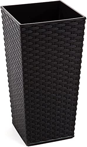 Gordanluk Tall planter rattan plant pot Designed Flowerpot with plant riser extra large plant pots indoor plant pots outdoor flower pot (Black, 40 x 75.3 cm)