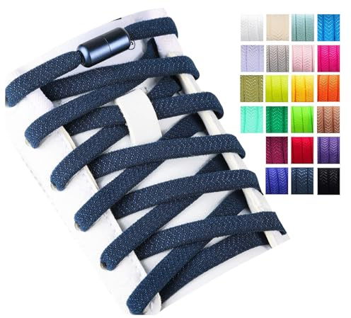 Olukssck 2 Paires Élastiques Lacets Plats avec Fermeture en Métal, sans Nœuds Cravate pour Enfants et Adultes, de Sport Chaussures Toutes Les Chaussures, Bleu Marine, 100, (Wl-C034)