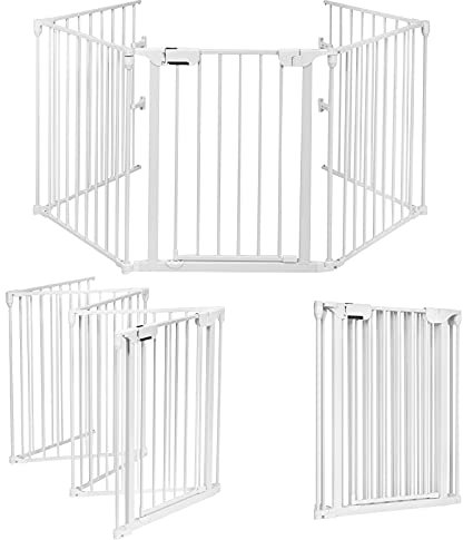 GOPLUS 5 Pcs Barrière de Sécurité Enfant Bébé,Grille de Protection pour Cheminée,Barrière de Sécurité pour Chien Pilable, avec Porte,Barrière de Protection pour Animaux de Compagnie 74x57CM (Blanc)