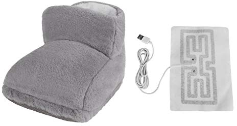 Winter Foot Warmer Boots USB Soft Heating Pad for Pain Relief Fast Heating Thermal Shoes Anti-Slip Sole Massage Electric Feet Warmers Xmas Gift for Women Men (Grey)