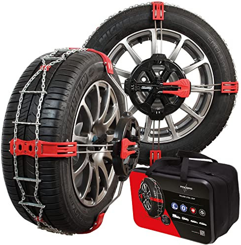 Polaire Steel Grip – Paar Schneeketten vorne für Autoreifen, Griff und Griff einer Kette, auf Schnee und Eis, schnelle und einfache Spannung und Montage, automatische Spannung und Zentrierung