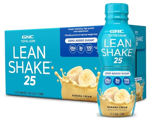 GNC Lean Shake 25 Protein Shake, Clinically Proven Weight Management, Meal Replacement, 25g Protein with Zero Added Sugar, Ready To Drink, Banana Cream, Pack of 12