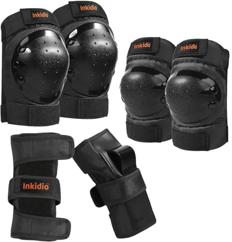 Inkidio Aduit - Ginocchiere da donna per bambini/giovani/gomitiere, protezione ideale per pattini a rotelle, pattinaggio, skateboard, scooter, equitazione, ciclismo, sport (M (8-14 anni), nero)