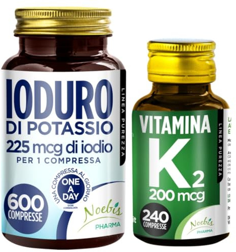 Set di Integratori Metabolismo + Articolazioni - 225 mcg di Iodio per 1 Compressa Alto Dosaggio +Vitamina K2-240 Compresse - 200 mcg per 1 Compressa - Menachinone MK 7 ad Alto Dosaggio