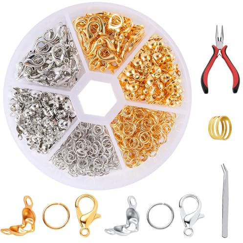 1140 Stück Kettenverschluss, Verschlüsse für Armbänder, Schmuckherstellung Zubehör, Ketten Verschlüsse Armband Verschluss Diy Set, Jewelry Bracelet Making Kit, Gold & Silber