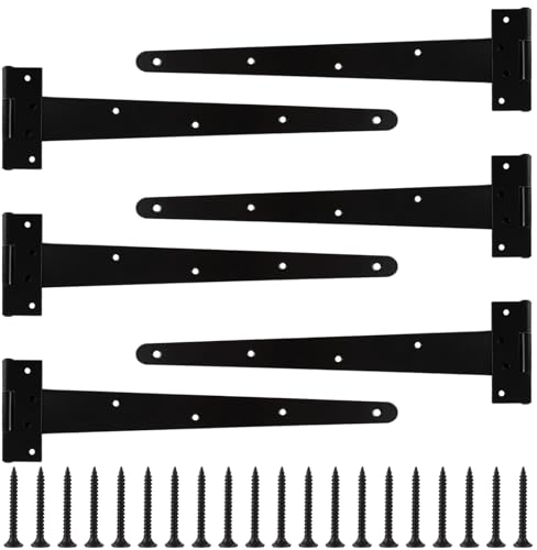 AHAQU Lot de 6 charnières en T noires de 400 mm avec vis, charnières de portail robustes pour portails en bois, porte d'abri de jardin, porte de grange, clôture
