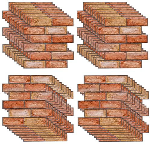 XNZMYN 40 Piezas Papel 3D Rojo Ladrillo Pared Autoadhesivo, Grueso Impermeable PVC Panel Decorativo, Revestimiento de Paredes, Pegatinas 3D Pared para Cocina, Oficina, Dormitorio