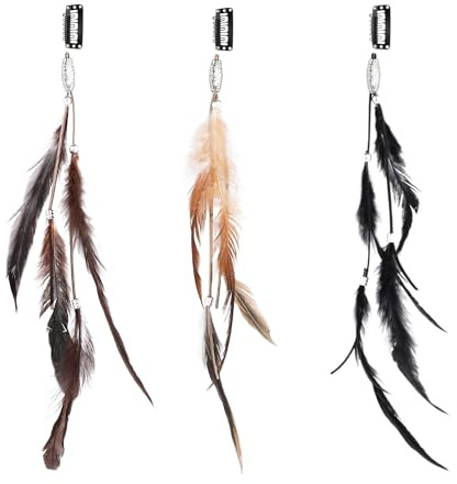 ZEACCT 3 Extensiones de Cabello Bohemias Hechas a Mano,Pinza para El Cabello con Borlas Indias de Plumas,Pinza para El Cabello Hippie Bohemia,Horquilla de Plumas,Accesorios para Tocados de Cosplay