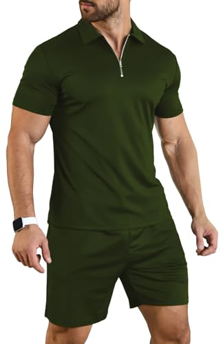 KUYIGO Conjunto de 2 piezas de camisa polo y pantalones cortos de verano para hombre, ropa deportiva de moda casual