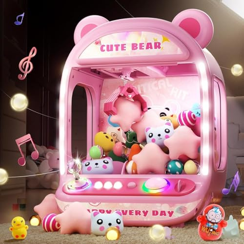 Skirfy Macchine per Artigli per Bambini,Giocattoli unicorni per Ragazze dai 6 Anni in su,Mini distributore Automatico di Giochi Arcade con Giocattoli Squishy Fidget,Claw Machine,Easy to Control,Pink