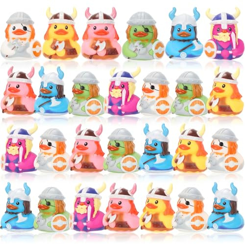 HyDren 24 Pcs Mini Viking Rubber Ducks Medieval Party Favor Ducks Pirate Duckies in Bulk Funny Rubber Duckies Bathtub Toys for Birthday Baby Shower Viking Pirate Halloween Party Favor Gifts Decor