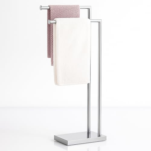 SPRINGOS Toallero de pie, 2 barras, de metal, 80 cm de alto, para toallas y toallas de baño, estable, soporte cuadrado