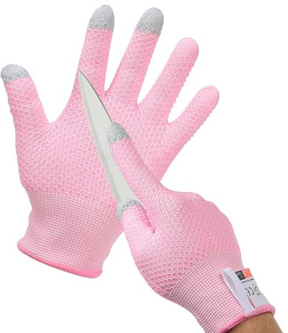 PATIKIL Cut Resistant Gloves, Touchscreen Level 5 Protection Cutting Gloves Anti Cut Kitchen Work Glove for Mandolin Slicing Oyster Shucking Whittling Wood Carving, Pink, Large