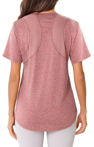 Crewhpo Sportshirt Damen Kurzarm Leichtes Atmungsaktiv Sport Tshirt Funktions Back Mesh Sport Oberteile Funktionsshirt Rundhals Locker Laufshirt Fitness Yoga Gym Top