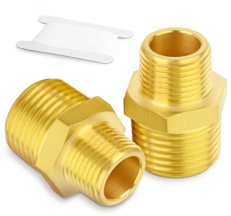 TAILONZ PNEUMATIC 2 st mässingsrörskruvanslutning, reducerare, sexkantsnippel, 1/2-tums yttre rör x 3/4-tums ytterrör